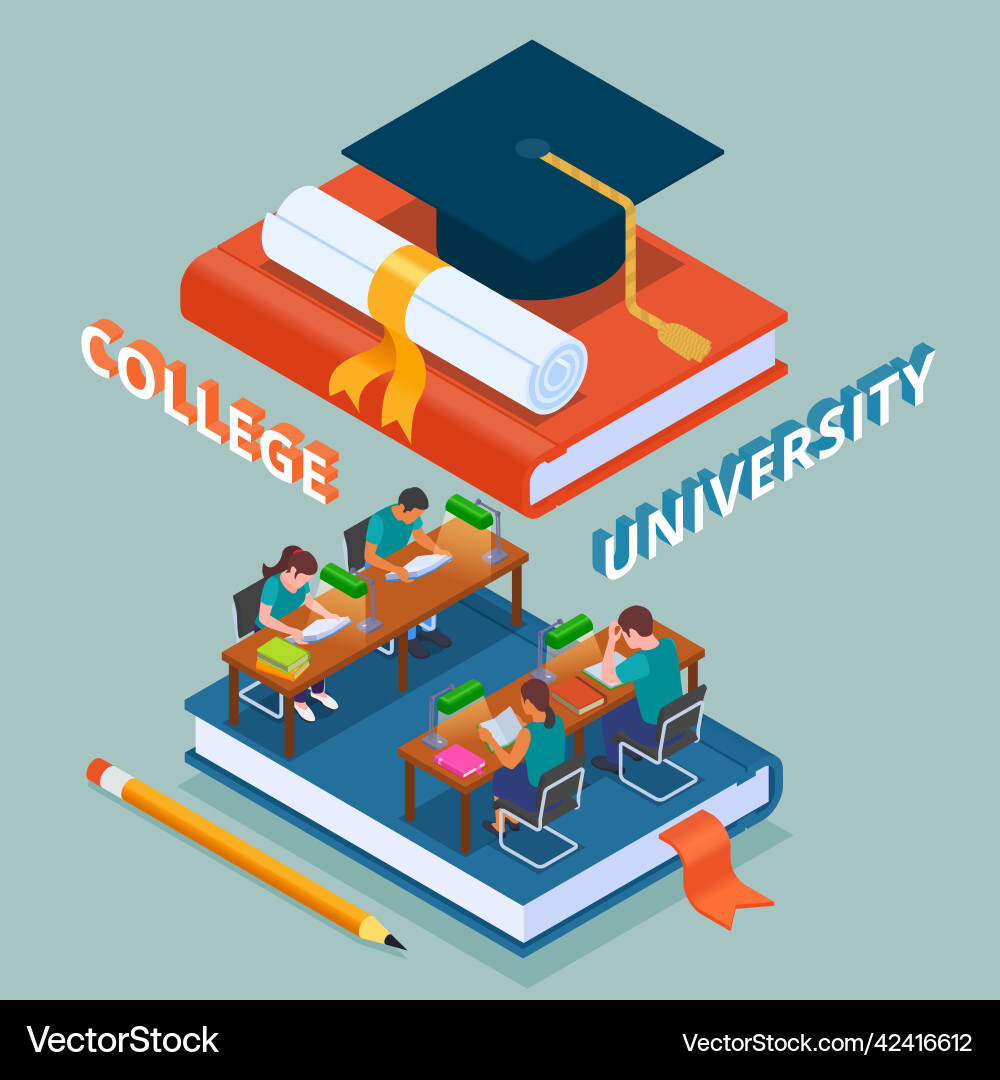 College isometric composition Royalty Free Vector Image