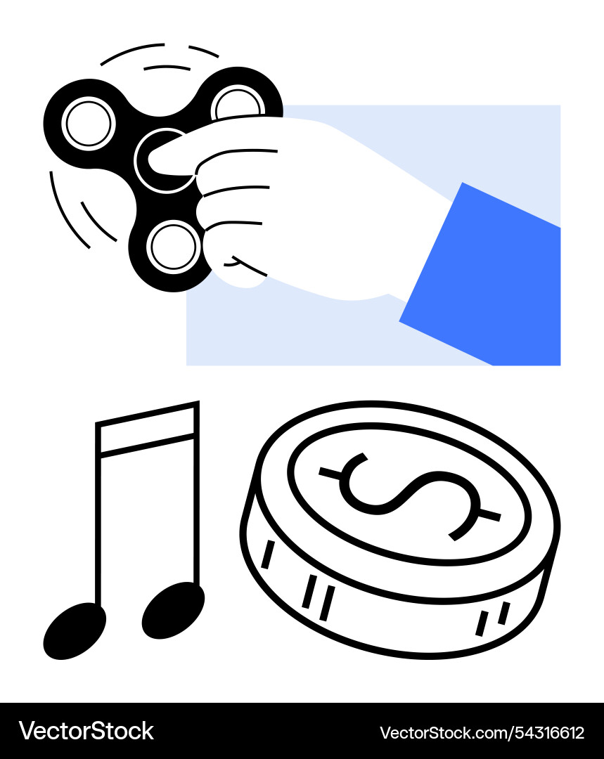 Hand using fidget spinner with musical note Hand using fidget spinner with musical note vector image