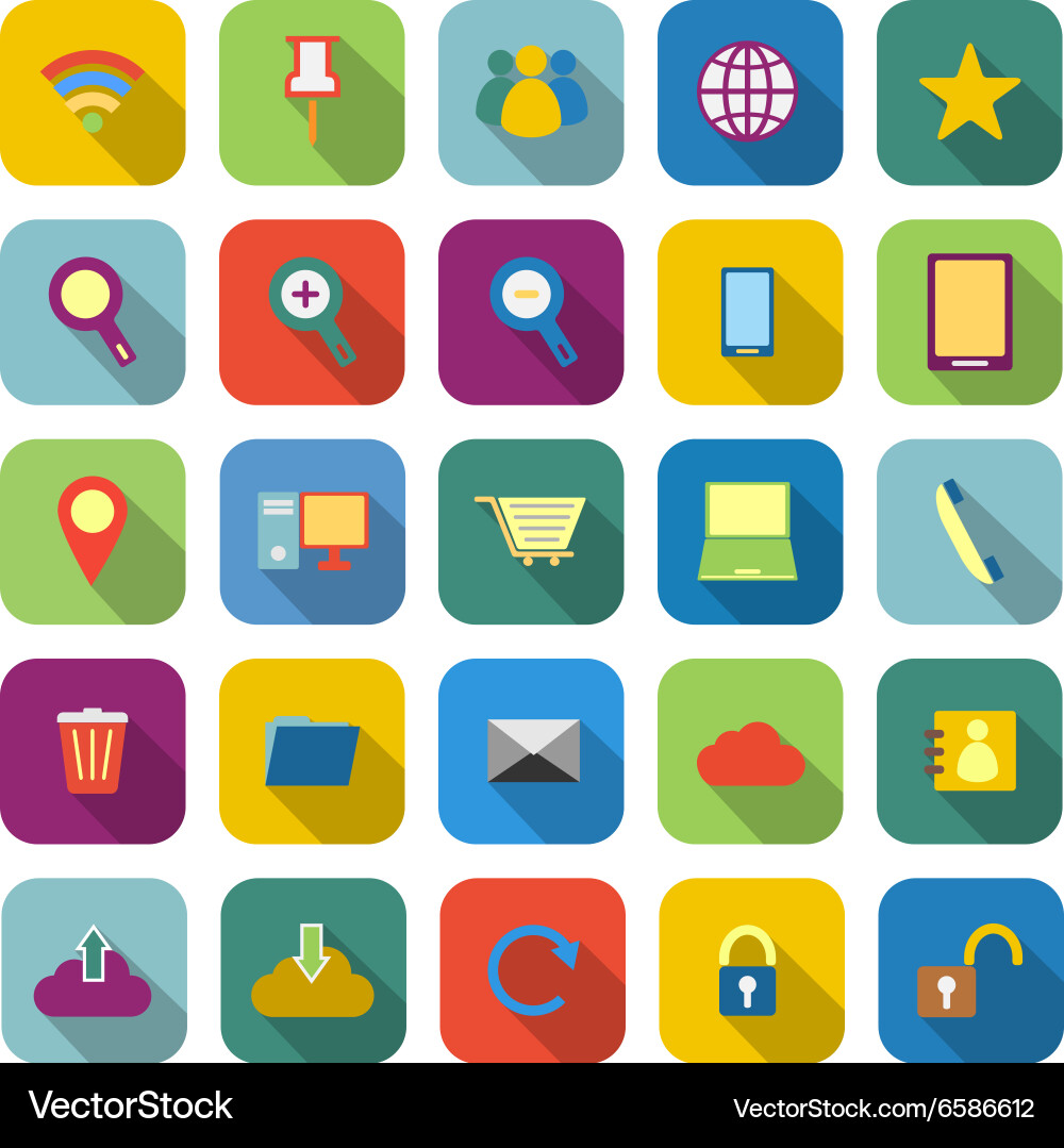 Internet color icons with long shadow vector image