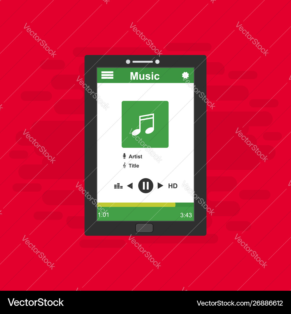 Media player application app template with flat Vector Image
