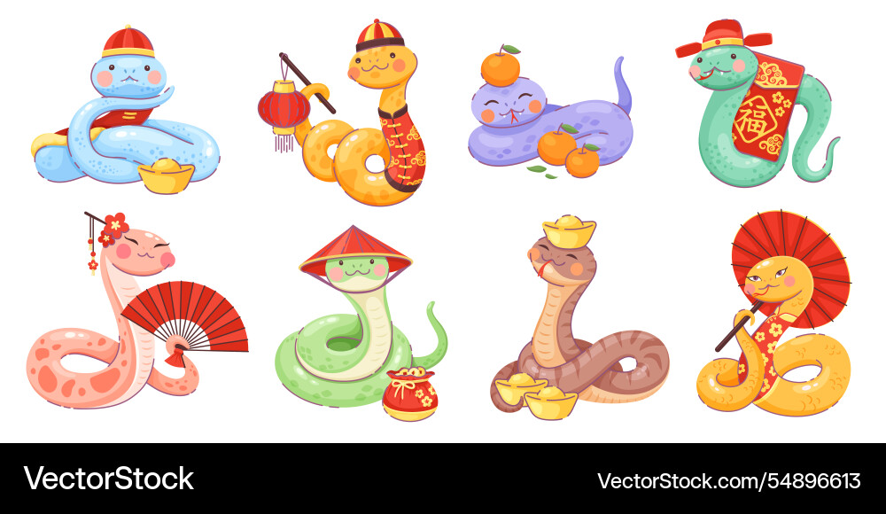 2025 lunar year cartoon snake characters 2025 lunar year cartoon snake characters vector image