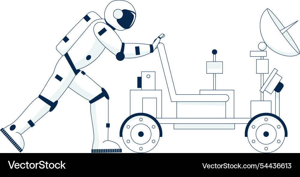 A man in spacesuit is pulling cart Vector Image