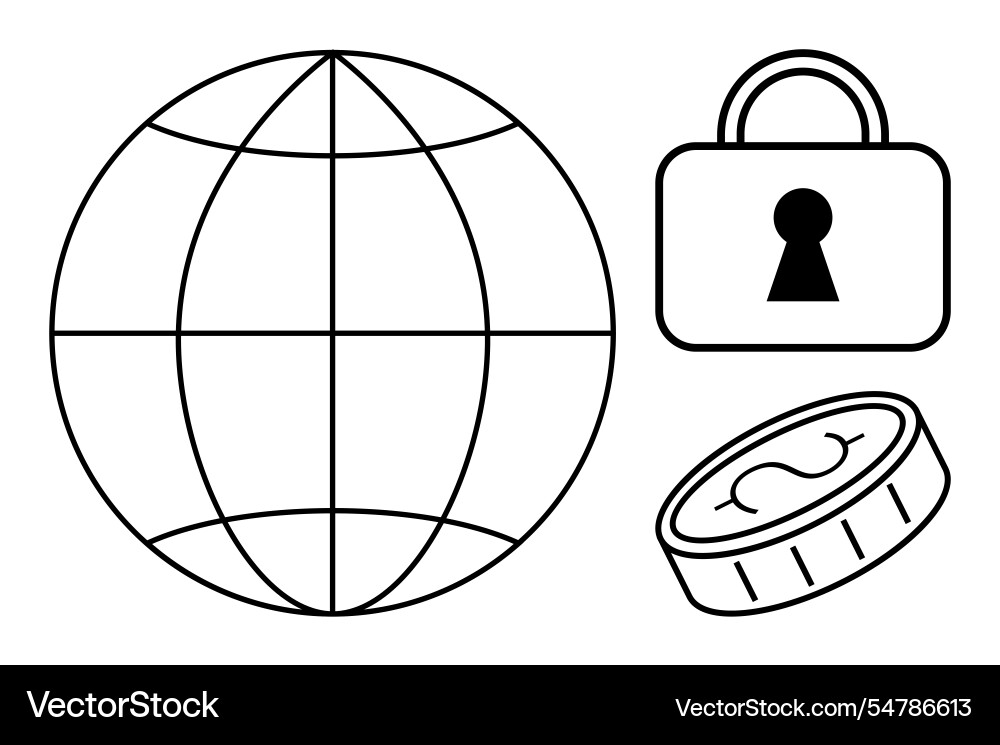Global internet security lock and currency coin Global internet security lock and currency coin vector image