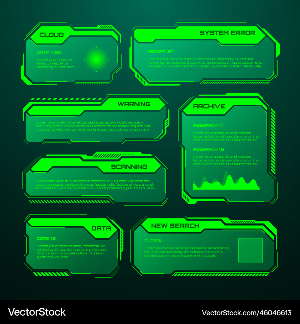 Green futuristic hud ui elements sci-fi user Green futuristic hud ui elements sci-fi user vector image