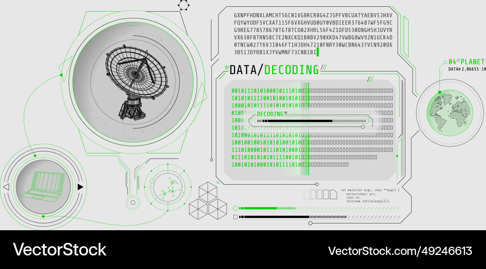 Interface screen for decoding radio telescope data vector image