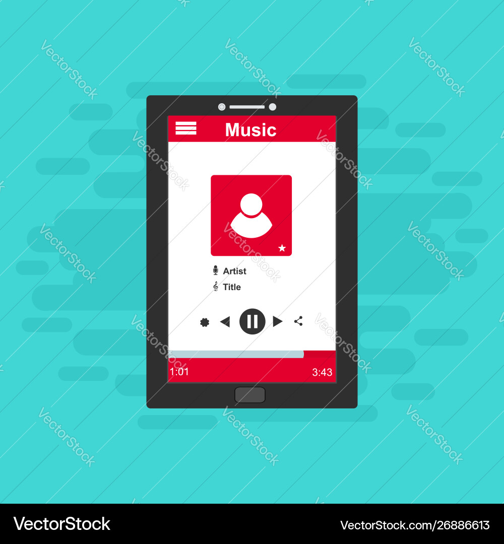 Media player application app template with flat vector image