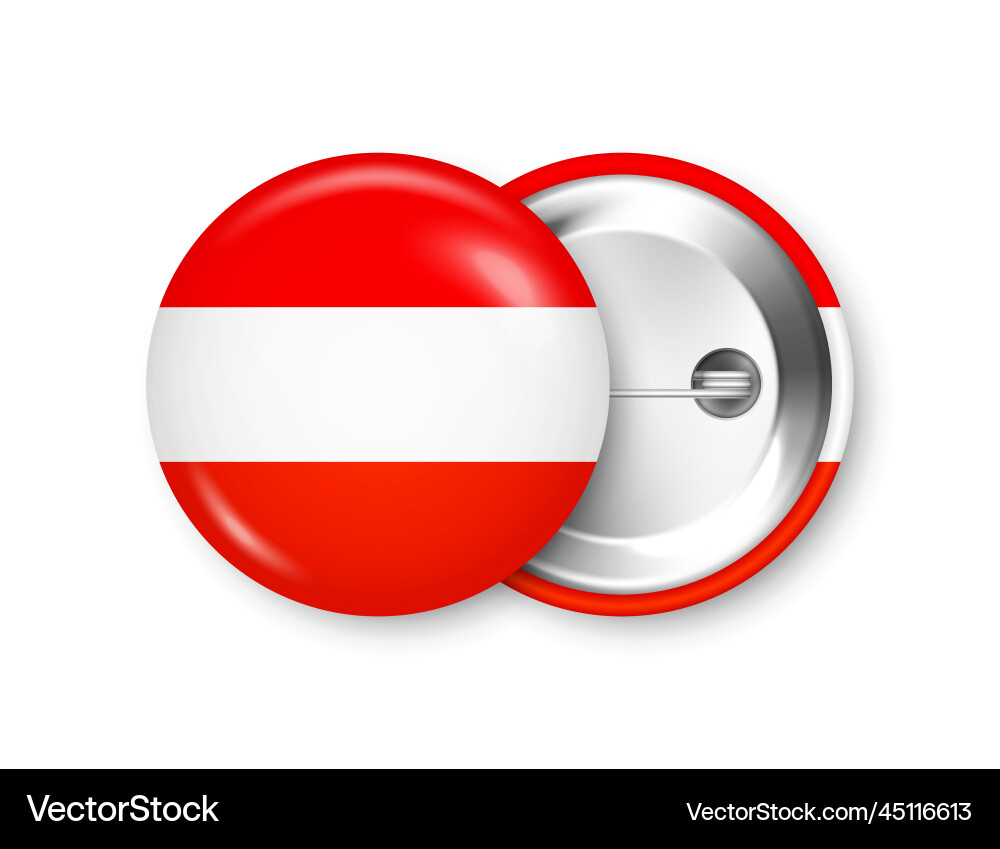 Realistic button badge with printed austrian flag Realistic button badge with printed austrian flag vector image