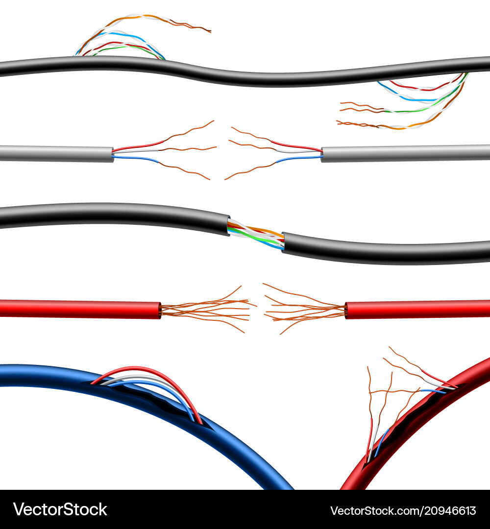 Realistic damaged electric cables set Royalty Free Vector