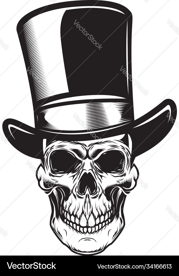Skull in retro hat engraving style design vector image
