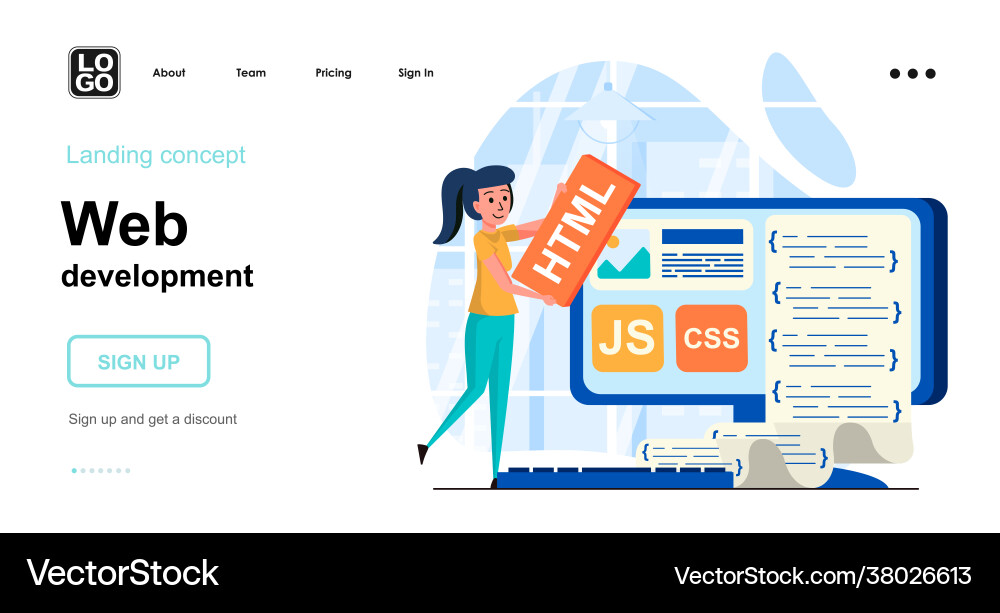 Web-Entwicklung Konzept Frau schafft Layout Web-Entwicklung Konzept Frau schafft Layout vektorbild