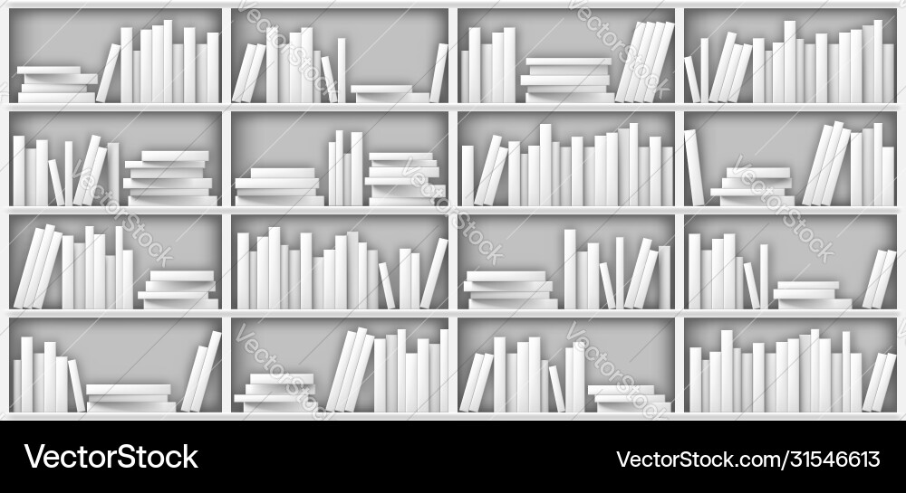White Bookshelf with Books Vector Image
