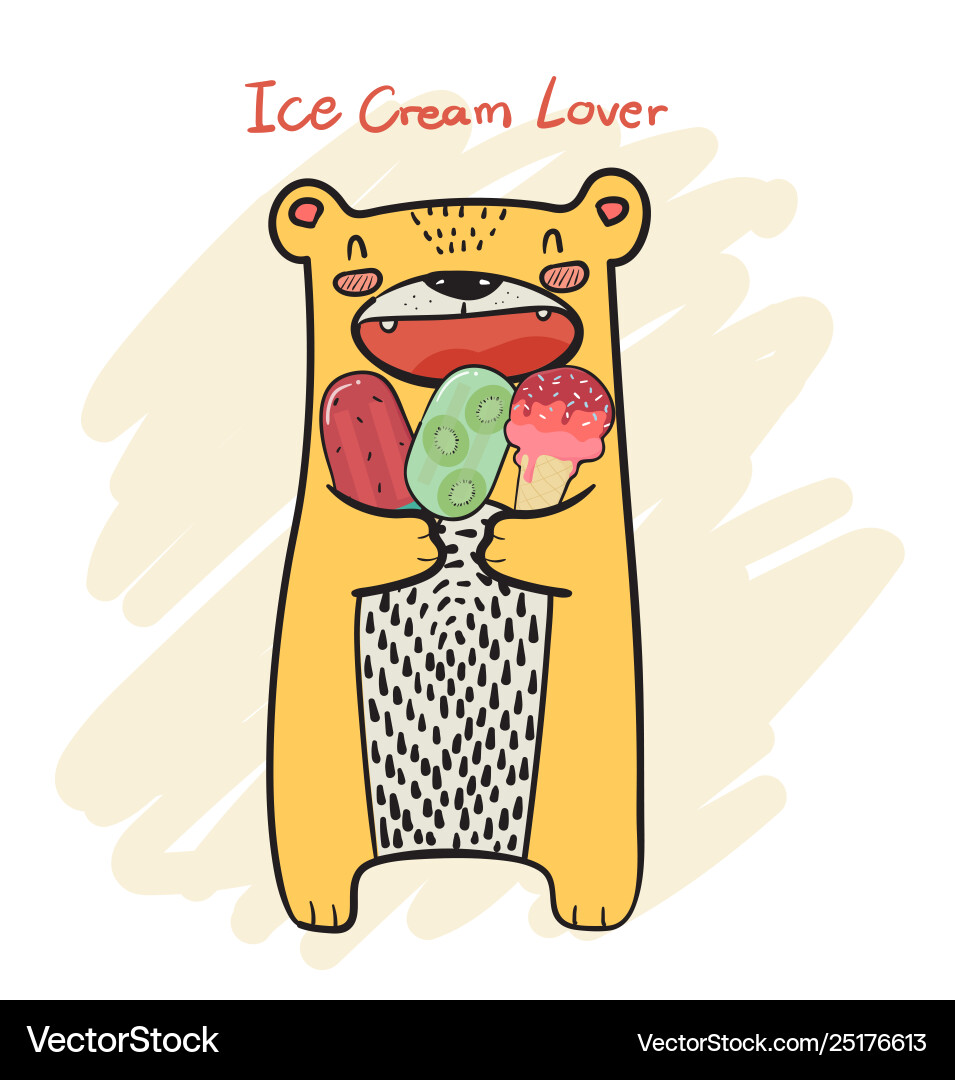Zeichnen niedlichen gelben Bären mit Popsicle und Eis Zeichnen niedlichen gelben Bären mit Popsicle und Eis vektorbild