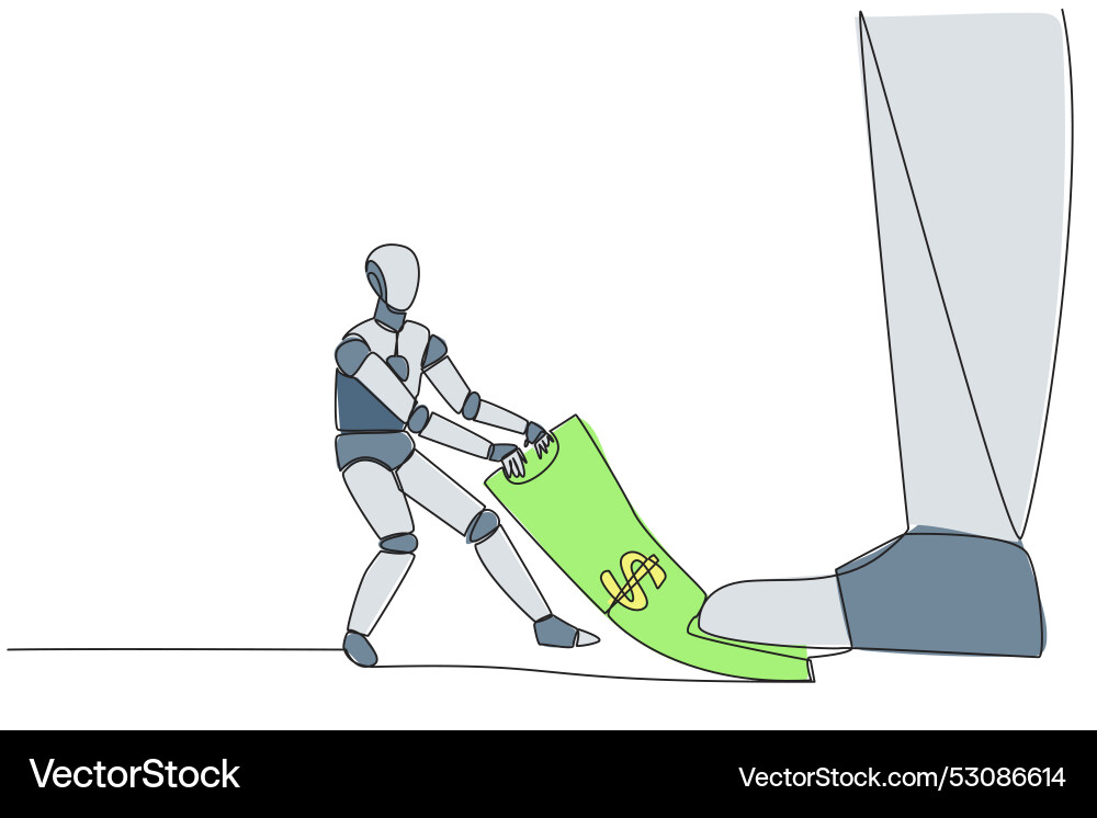Continuous one line drawing smart robot pulling Continuous one line drawing smart robot pulling vector image