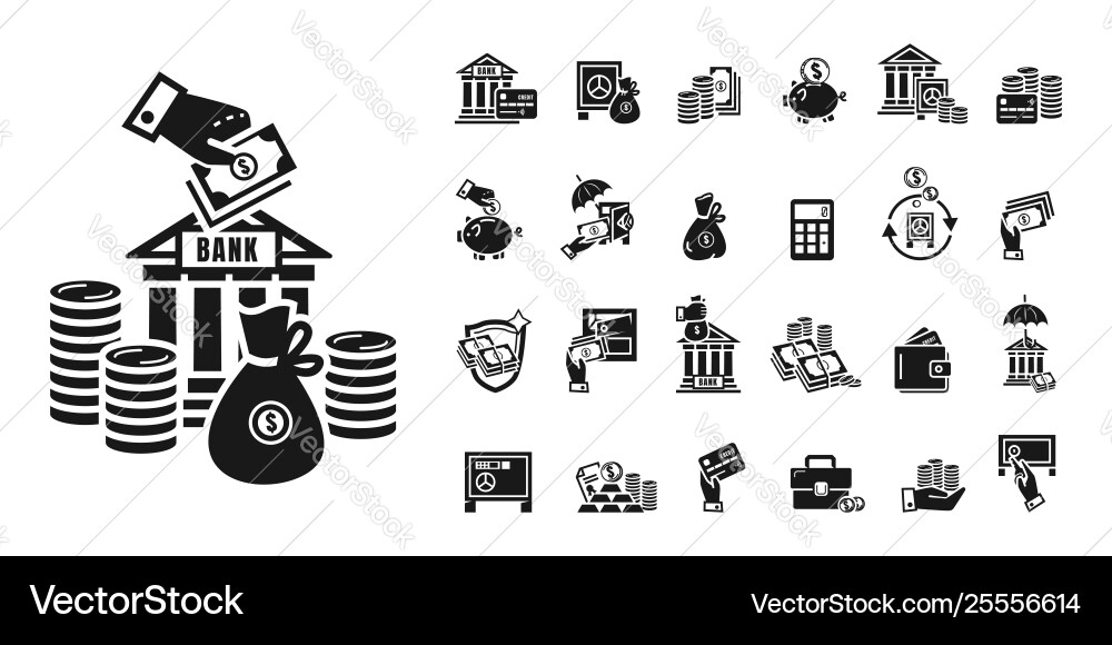 Deposit icons set simple style Deposit icons set simple style vector image