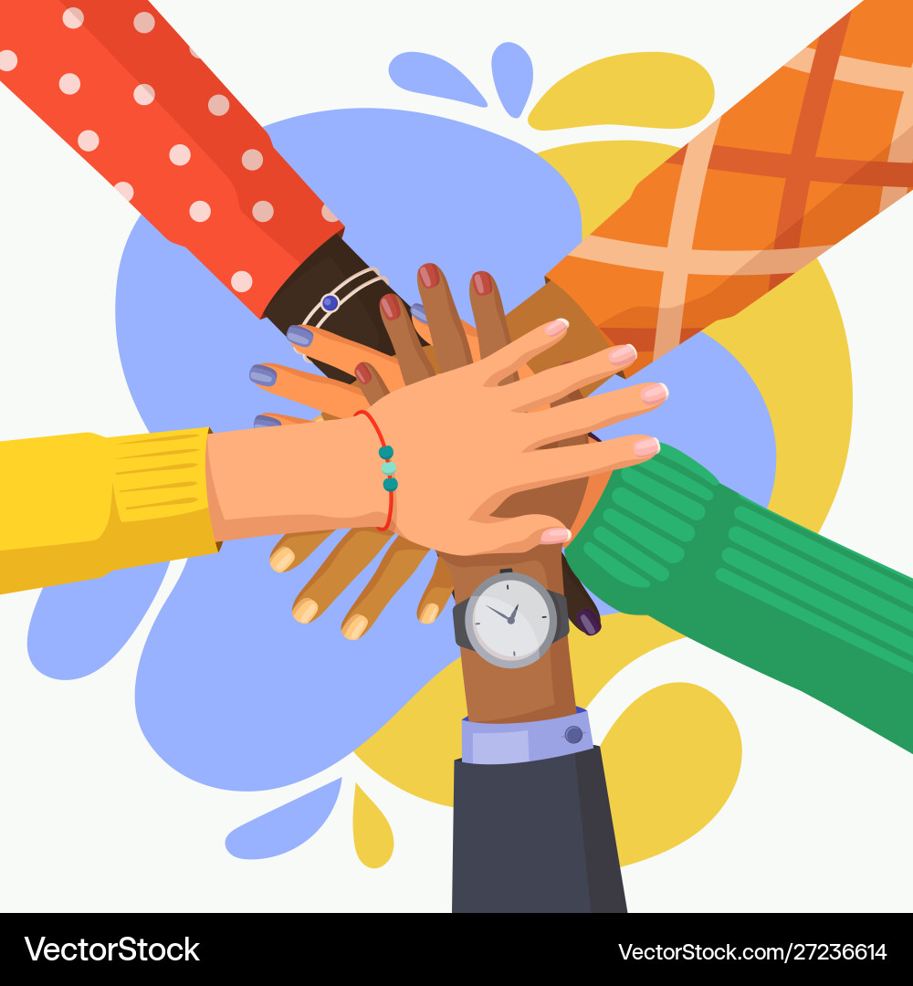 Diverse Hands Stack - Unity & Teamwork vector image