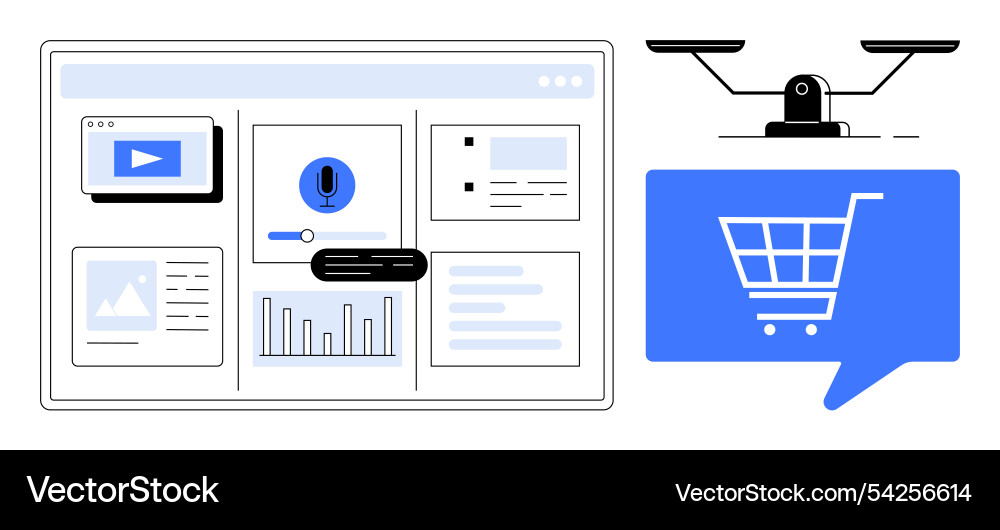 E-commerce website dashboard with audio video E-commerce website dashboard with audio video Vector Image