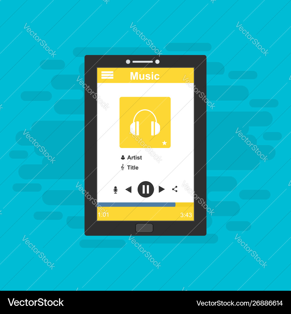 Media player application app template with flat Media player application app template with flat vector image