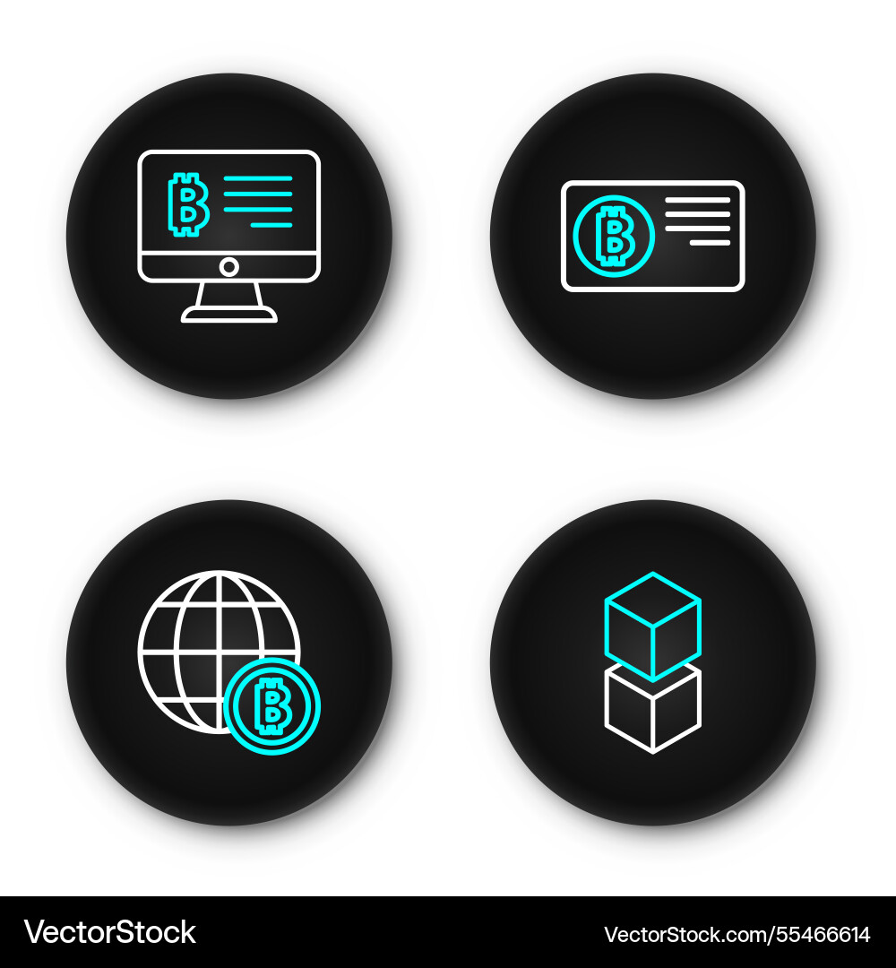Set line blockchain technology globe bitcoin Set line blockchain technology globe bitcoin vector image