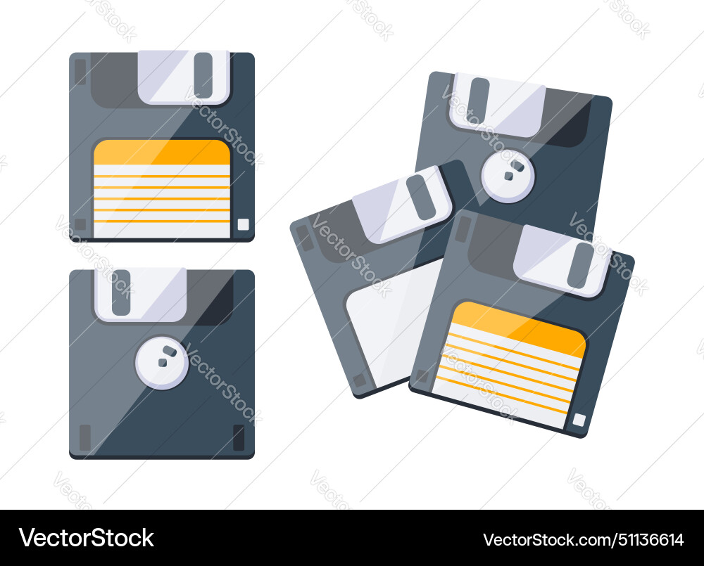 Set of retro magnetic floppy disc computer data Set of retro magnetic floppy disc computer data vector image
