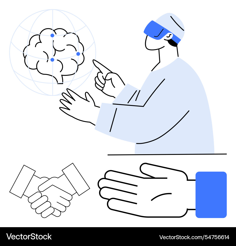 Virtual reality interaction with brain technology Virtual reality interaction with brain technology vector image