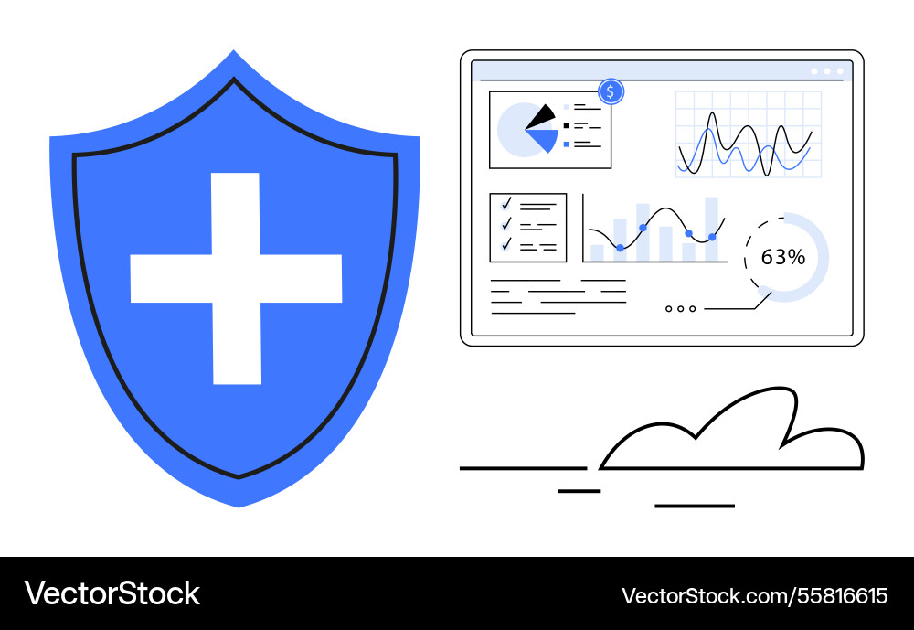 Data security and cloud analytics with shield Data security and cloud analytics with shield vector image