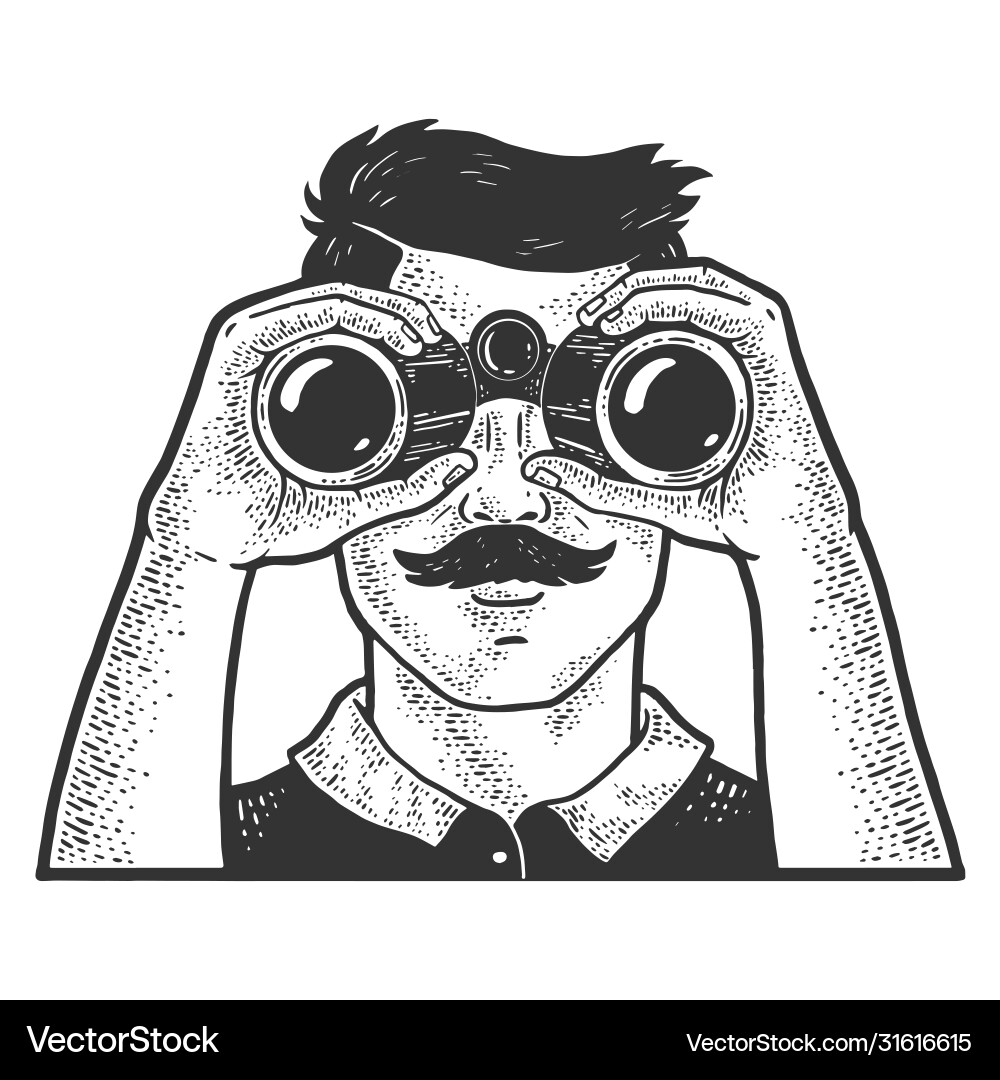 Man with Binoculars Sketch Vector Image