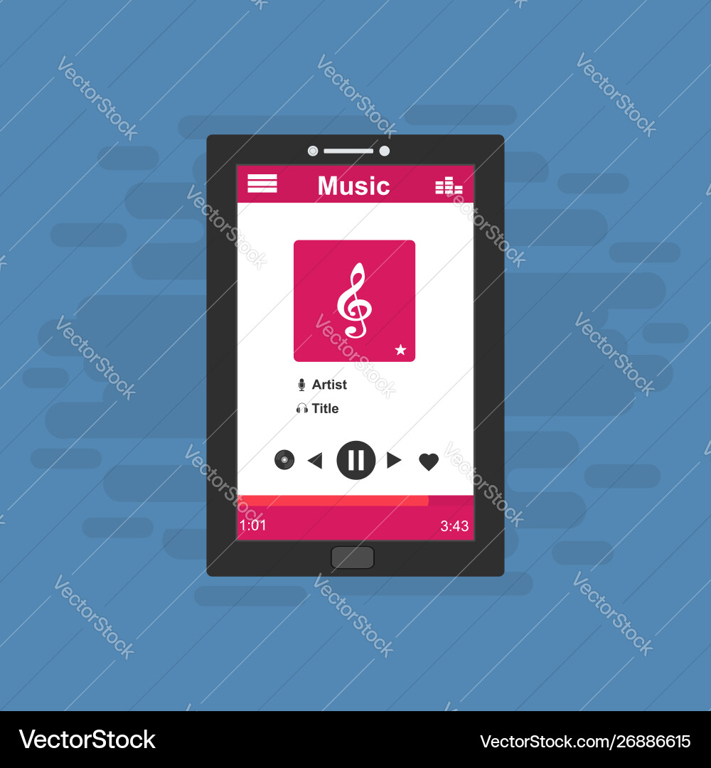 Media player application app template with flat Media player application app template with flat vector image