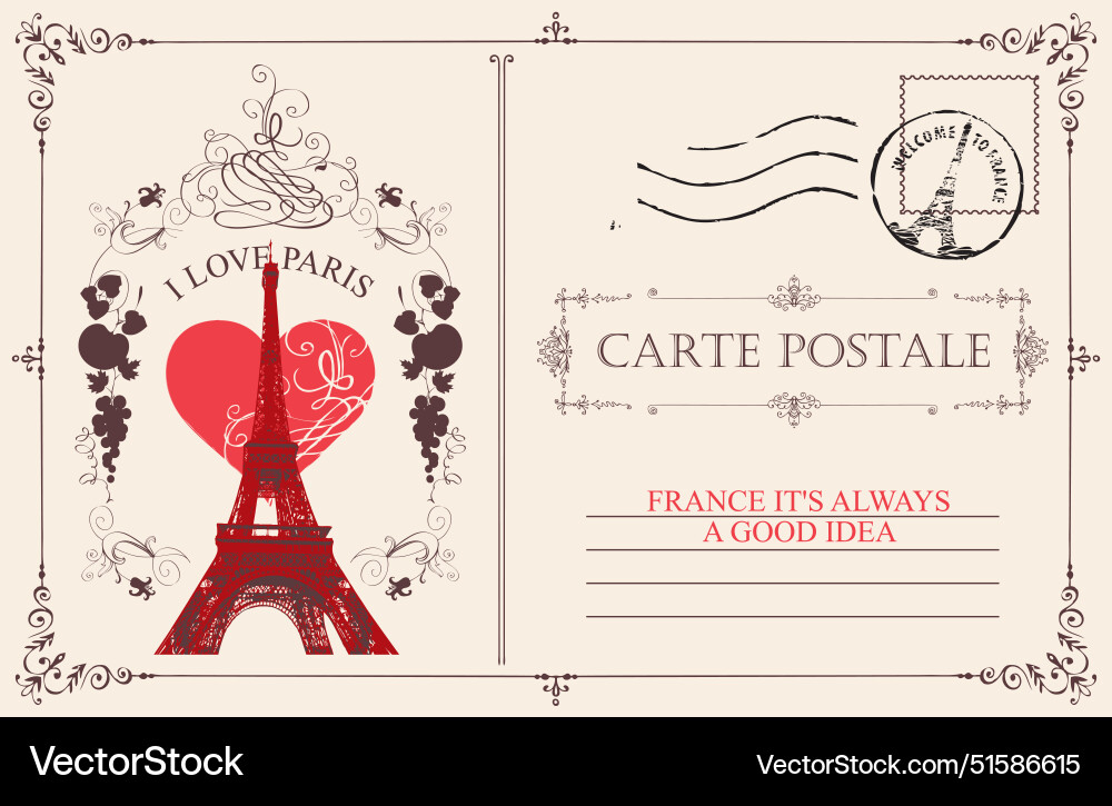 Retro postcard with eiffel tower in paris Retro postcard with eiffel tower in paris vector image