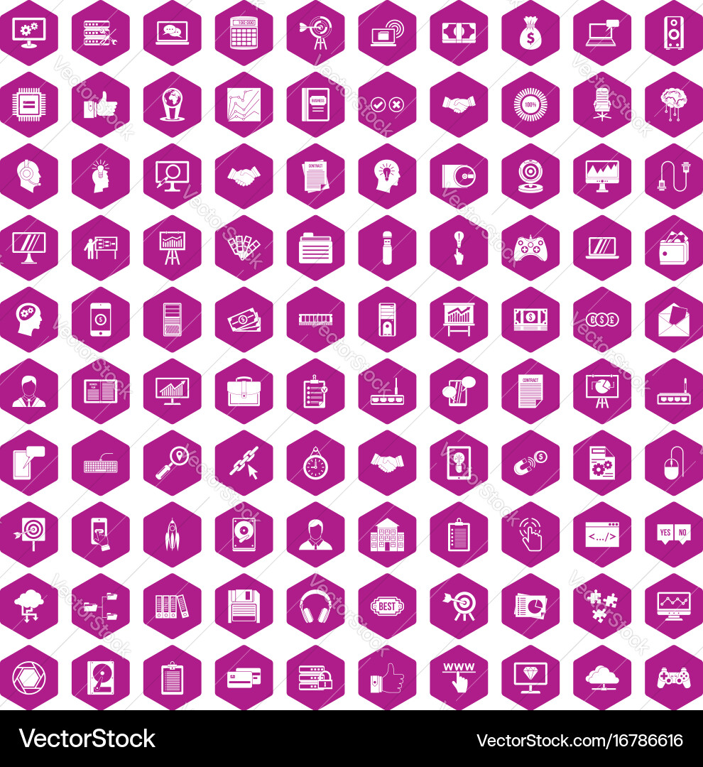 100 web development icons hexagon violet Vector Image