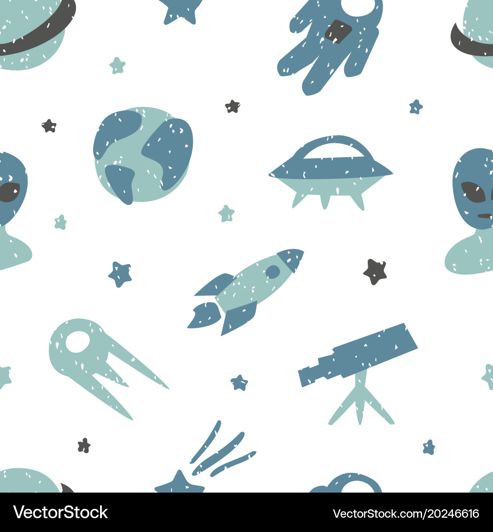 Childish seamless pattern with cute space elements vector image