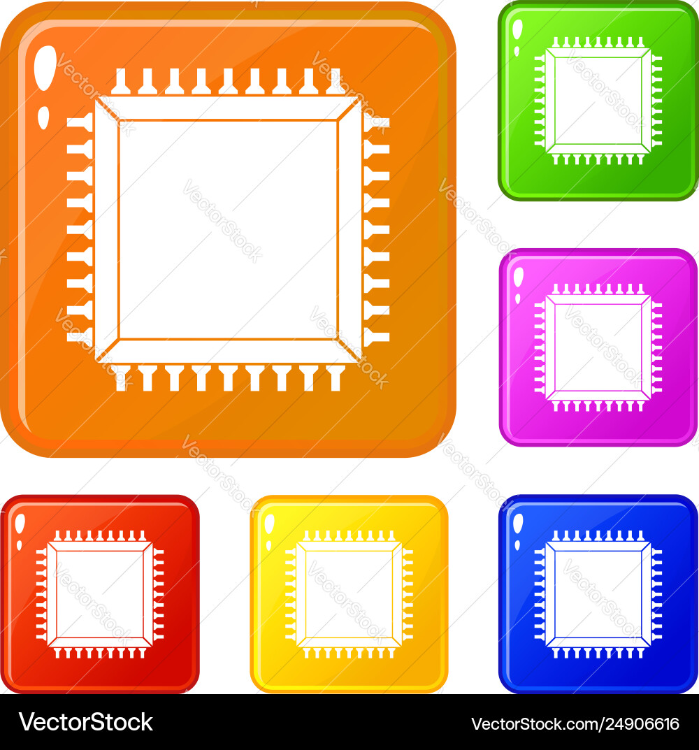 Computer microchip icons set color Computer microchip icons set color vector image