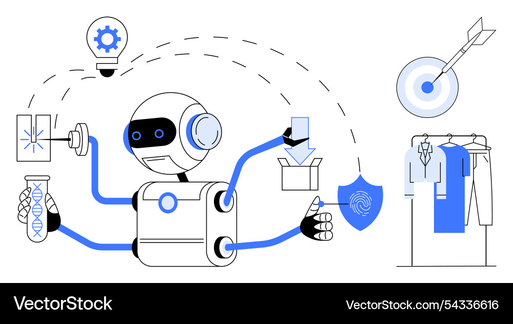 Futuristic robot performing multiple tasks Futuristic robot performing multiple tasks vector image