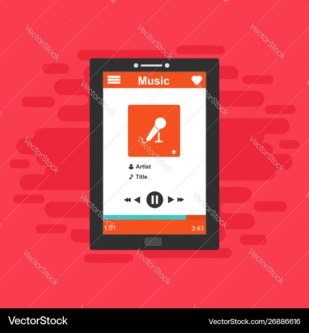 Media player application app template with flat Media player application app template with flat vector image