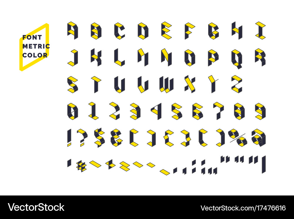 Modern technical display font metric set all vector image