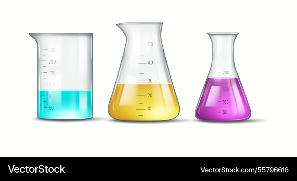 Three laboratory flasks with colorful liquids Three laboratory flasks with colorful liquids vector image