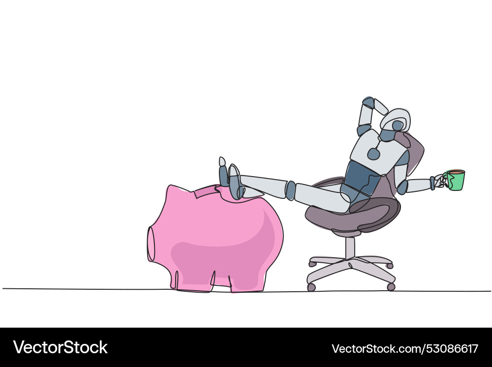 Continuous one line drawing smart robot sitting Vector Image