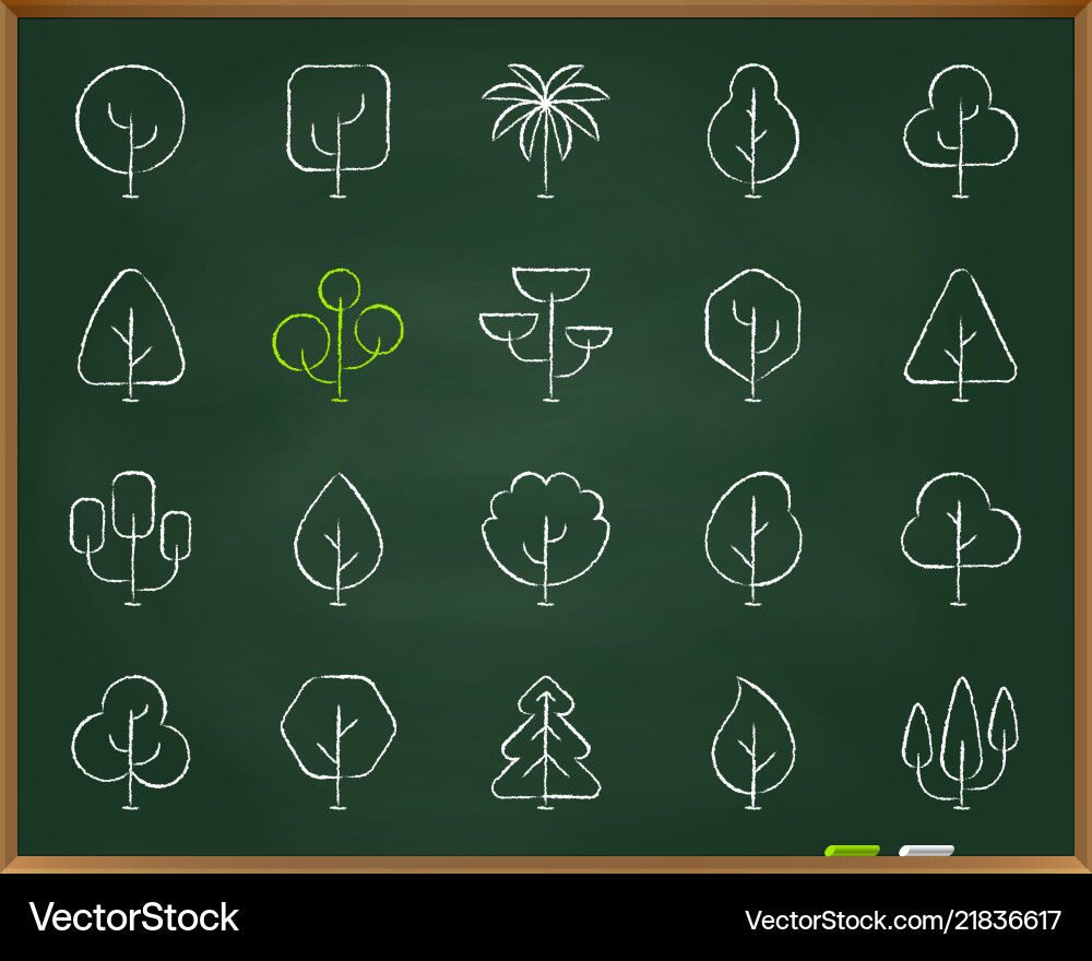 Geometric trees chalk draw line icons set Vector Image