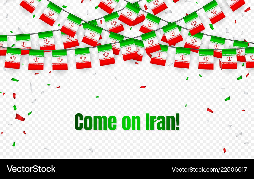 Iran garland flag with confetti on transparent vector image