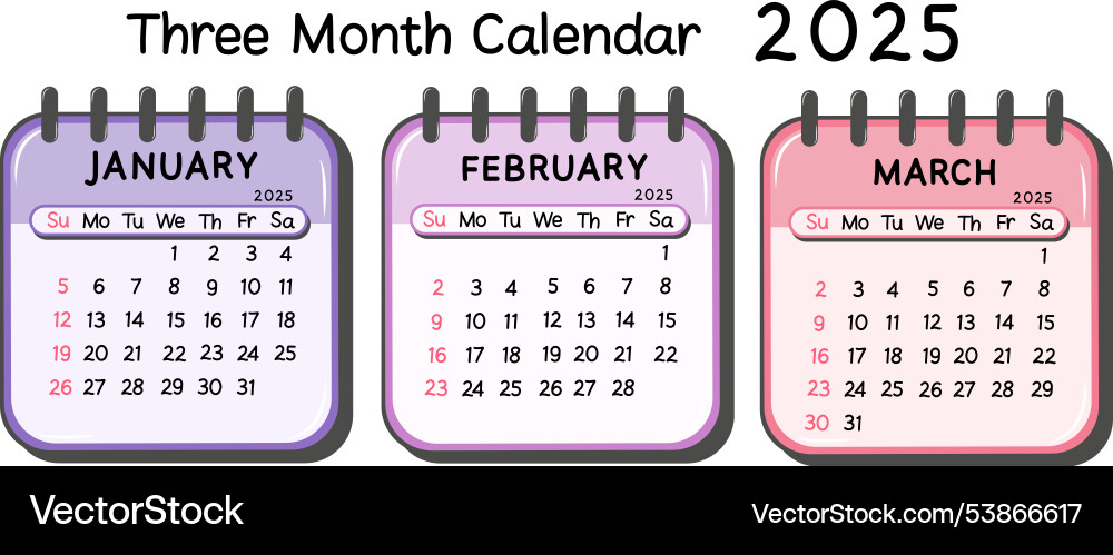 January february march quarter 1 2025 calendars January february march quarter 1 2025 calendars vector image