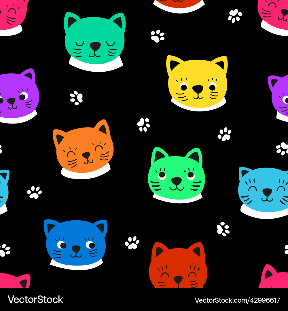 Kitten heads seamless pattern cat faces fabric Kitten heads seamless pattern cat faces fabric vector image