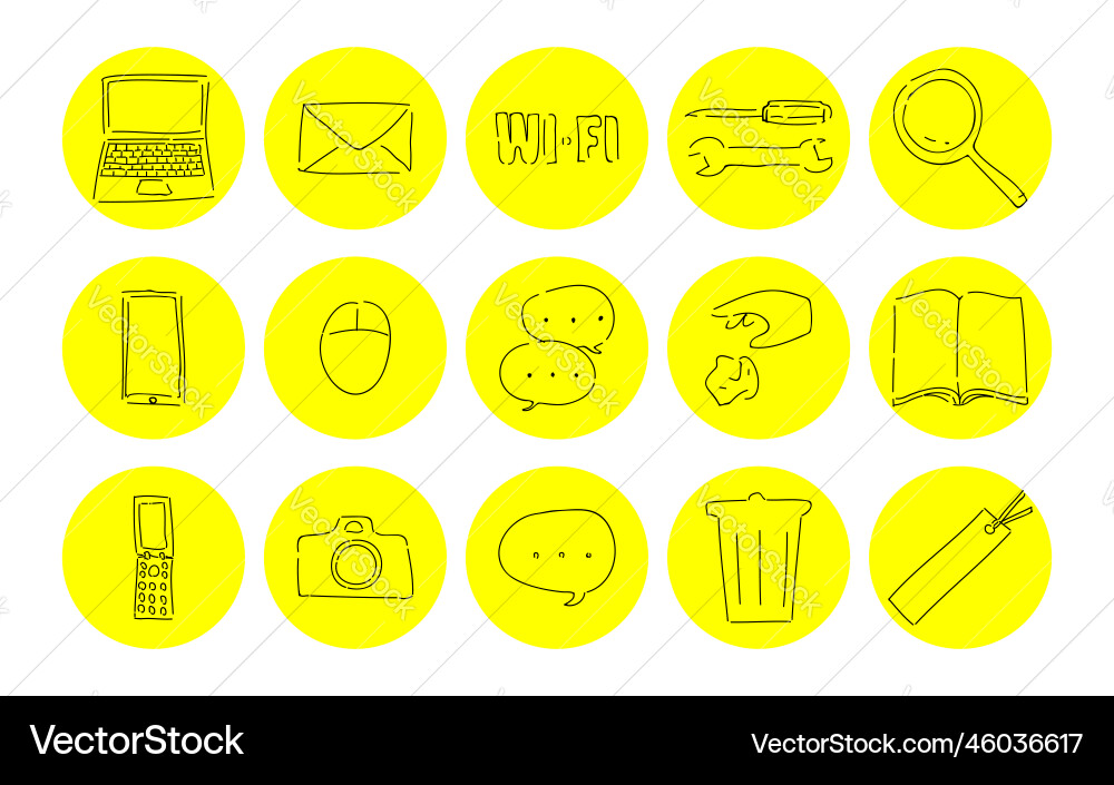 Rough handwritten icon set of computer and speech vector image