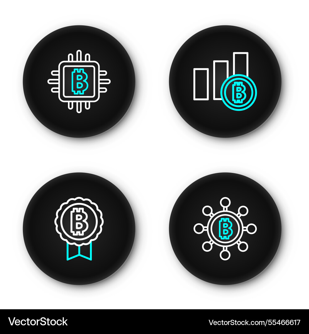 Set line blockchain technology bitcoin pie chart Set line blockchain technology bitcoin pie chart vector image