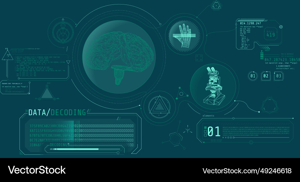 Brain research futuristic interface screen vector image