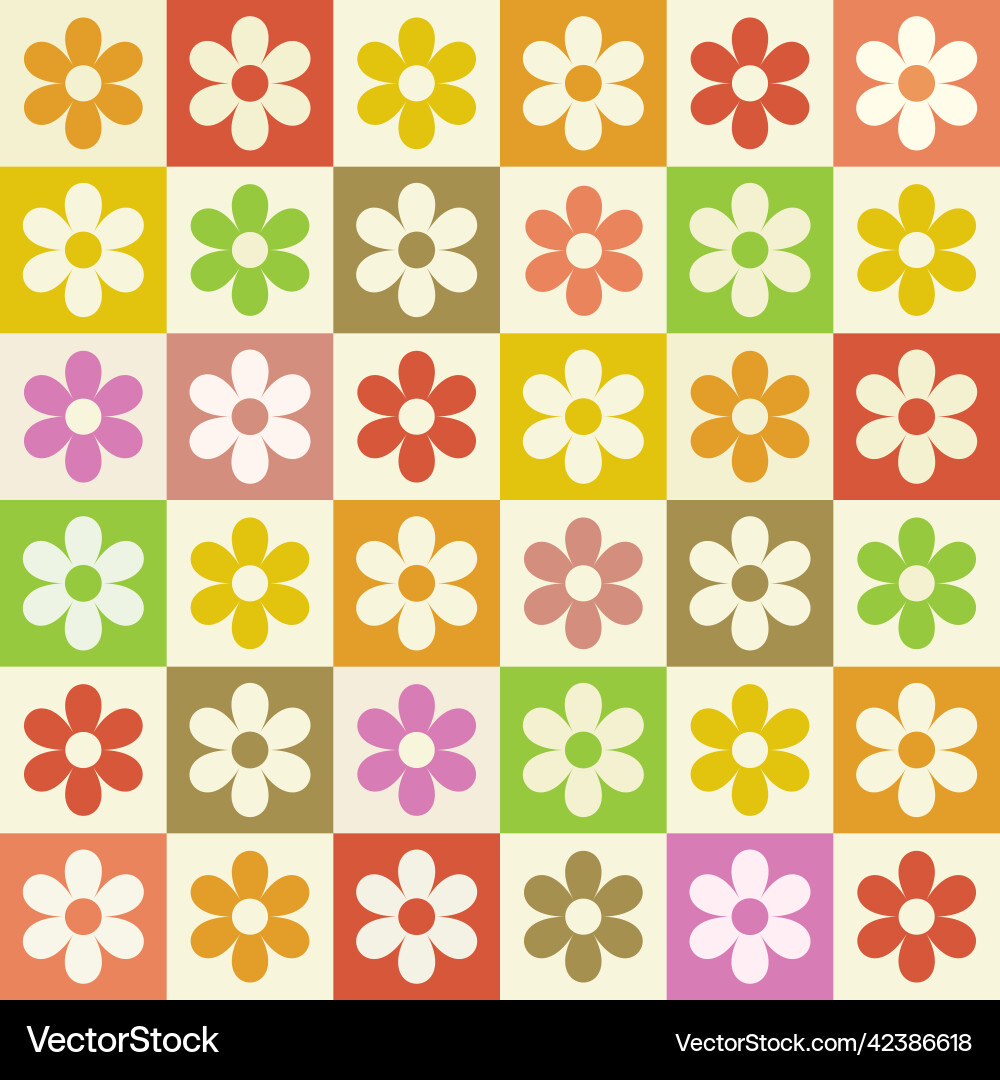 Checkered multicolored flowers seamless pattern Checkered multicolored flowers seamless pattern vector image
