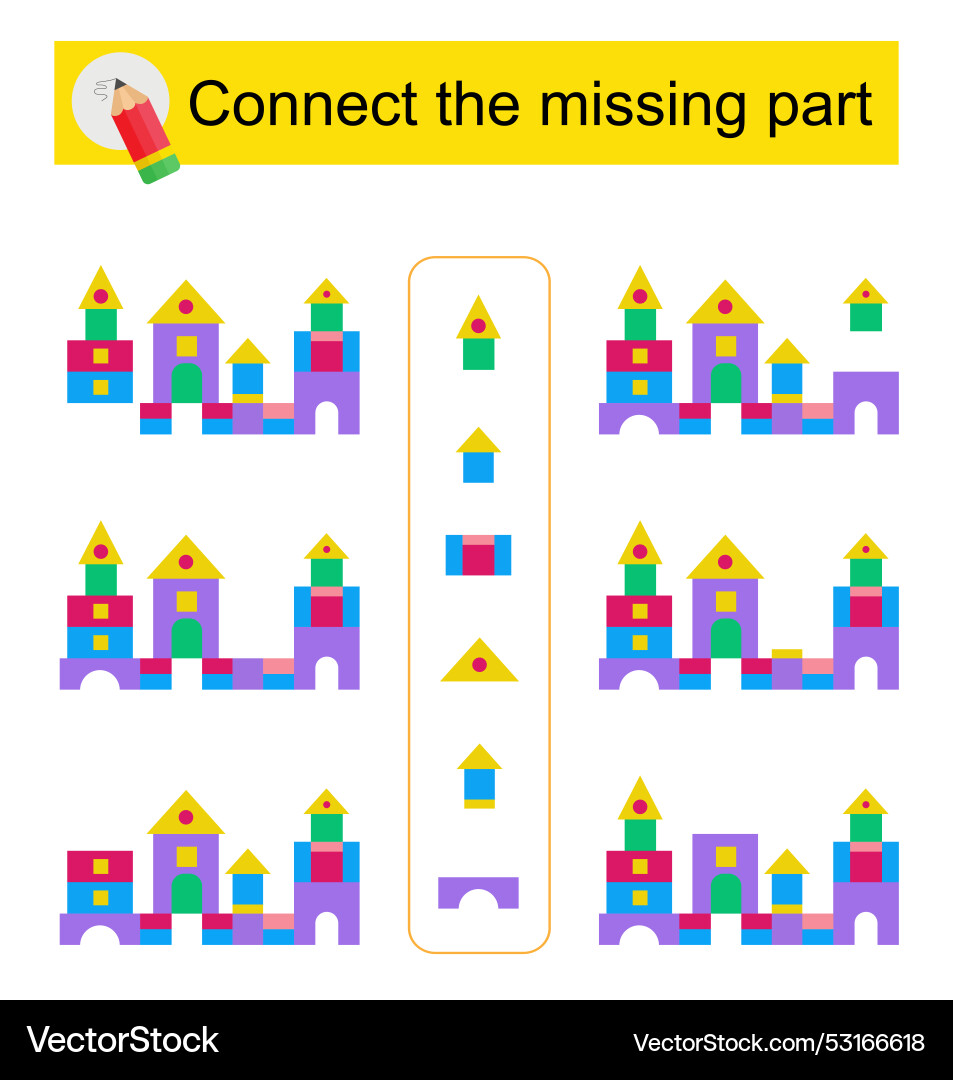 Connect the missing part attention task for kids vector image