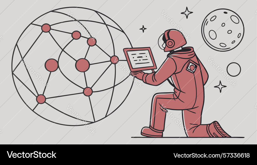 Cosmic network scientist connecting digital vector image