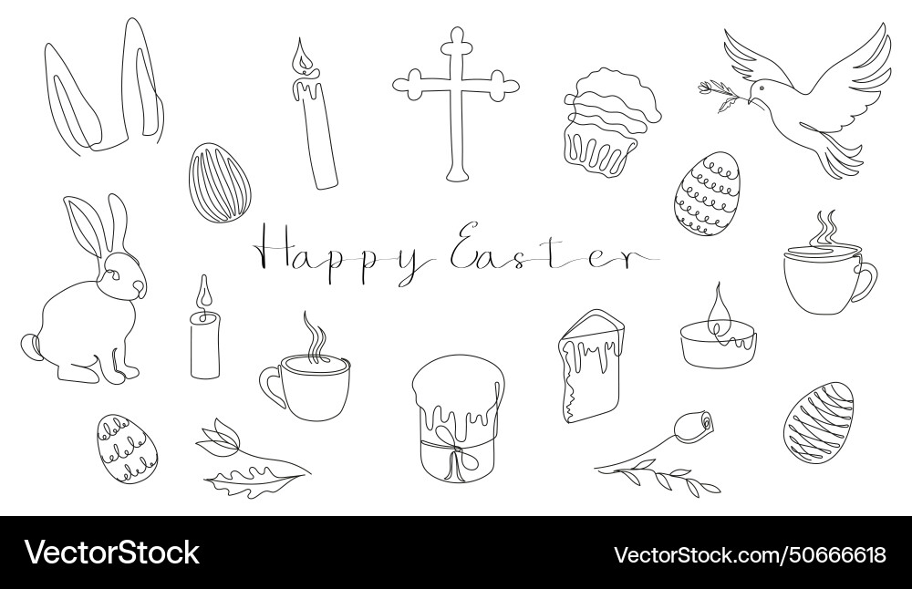 Easter set in continuous one line style Easter set in continuous one line style vector image