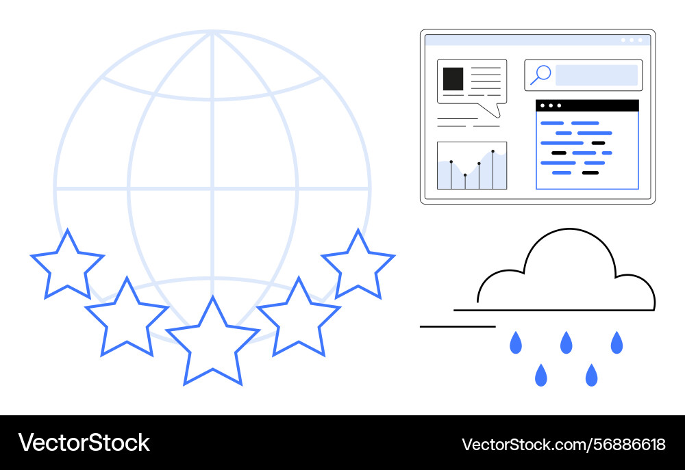 Global network with rating stars data analysis vector image
