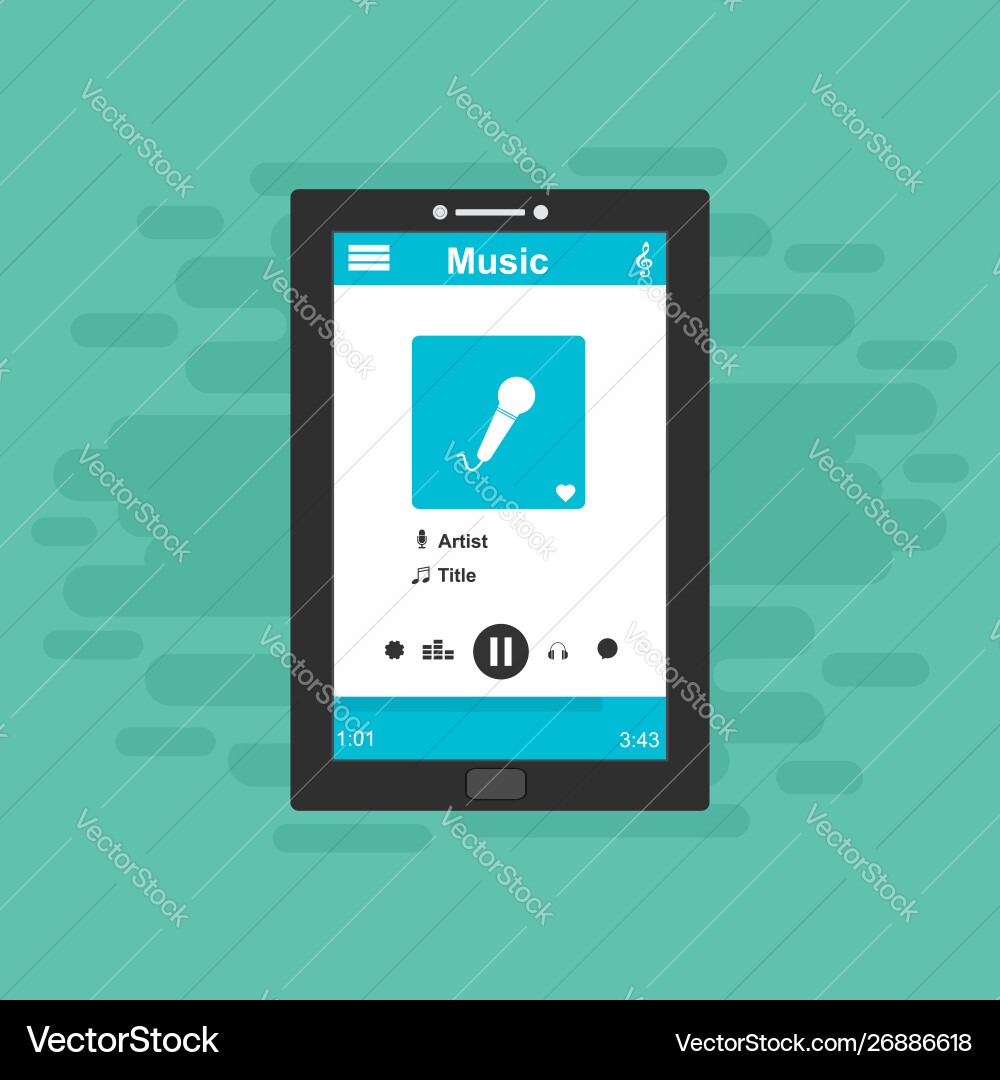 Media player application app template with flat Media player application app template with flat vector image