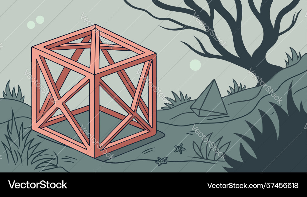 Minimalist wireframe cube structure design vector image